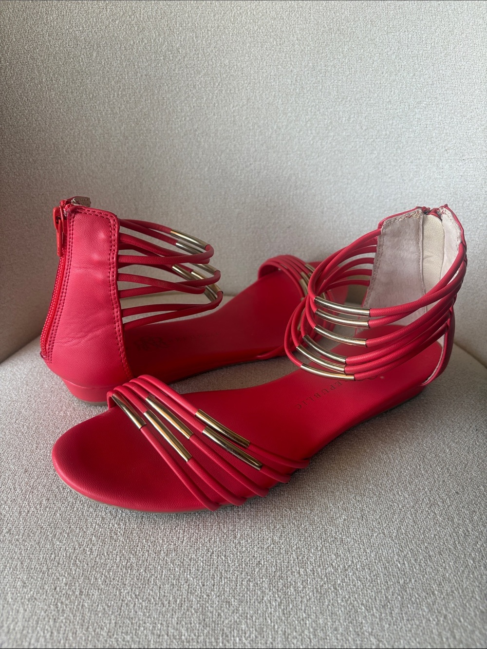 Rock & Republic Red/pink Strappy Gladiator Sandals with Gold Accents